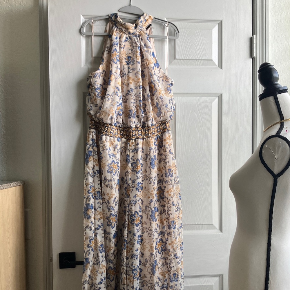 Floral Halter Jumpsuit in Cream and Blue